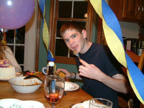 Drew with cake.