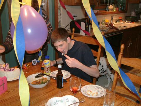 Drew with cake.