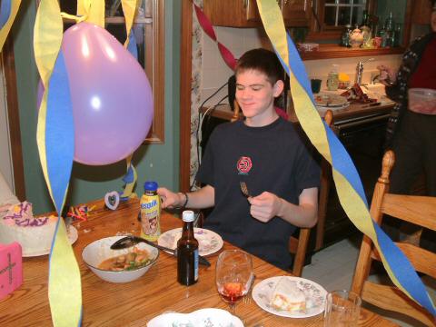 Drew with cake smile.