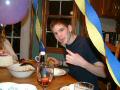 Drew with cake.